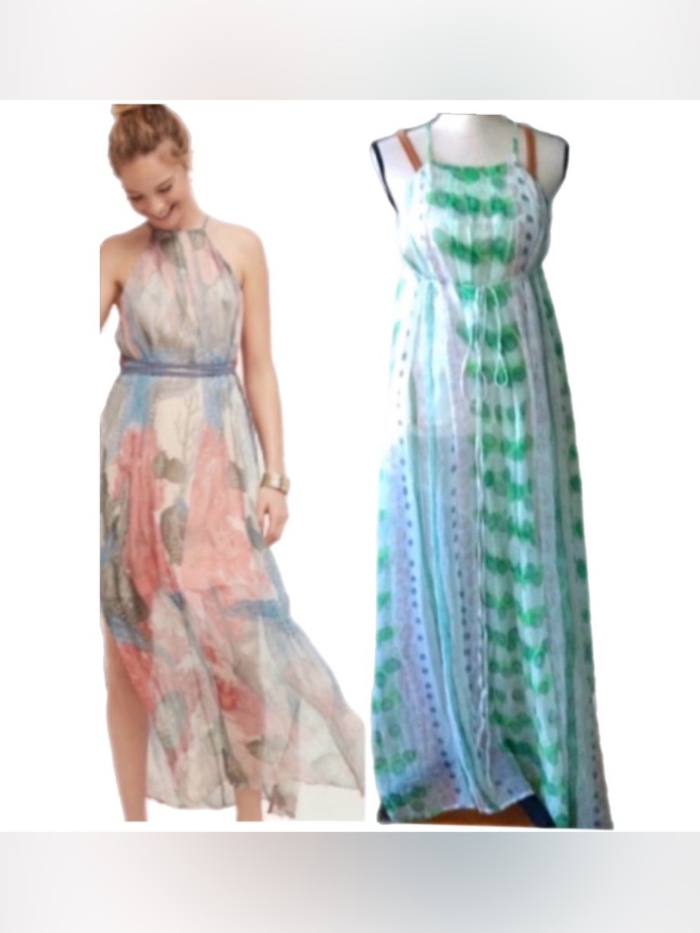 Molinette flowy maxi dress in green and white